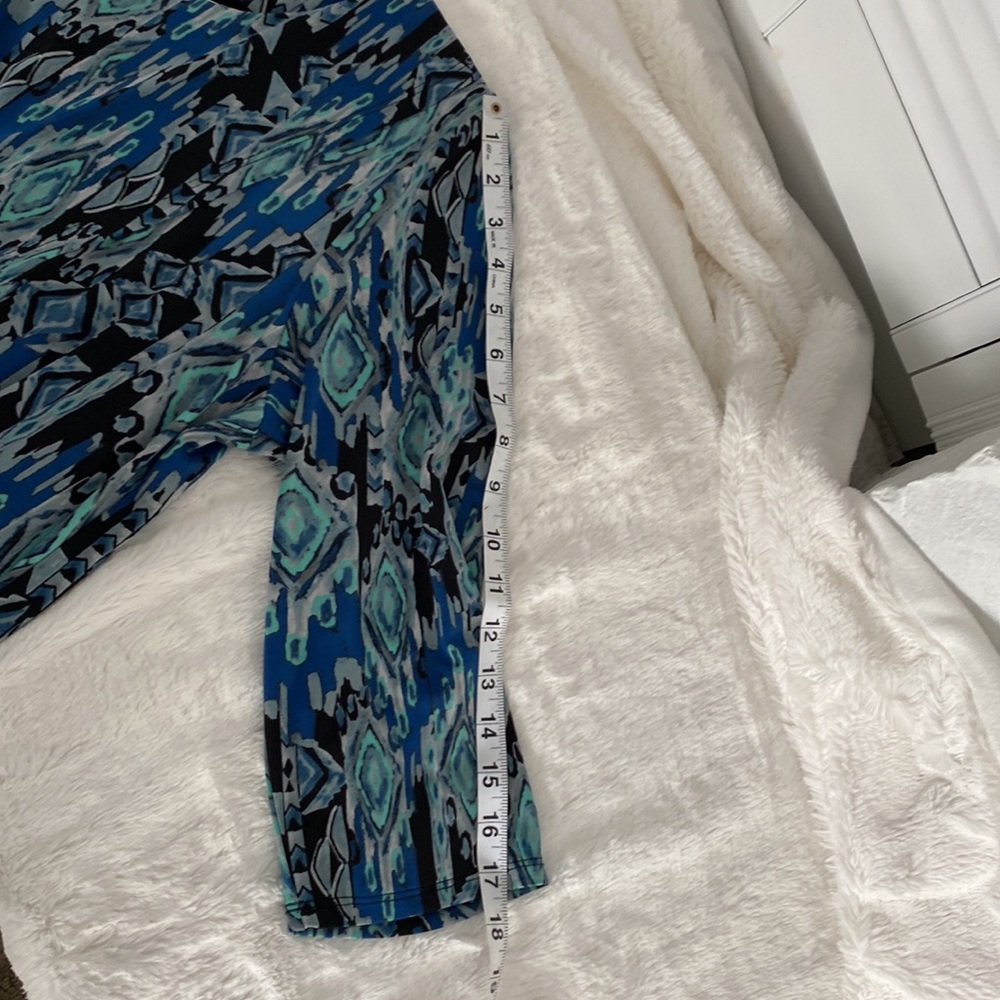 Cold water Creek tunic top mblue black gray seafoam green print front opening - Picture 9 of 9